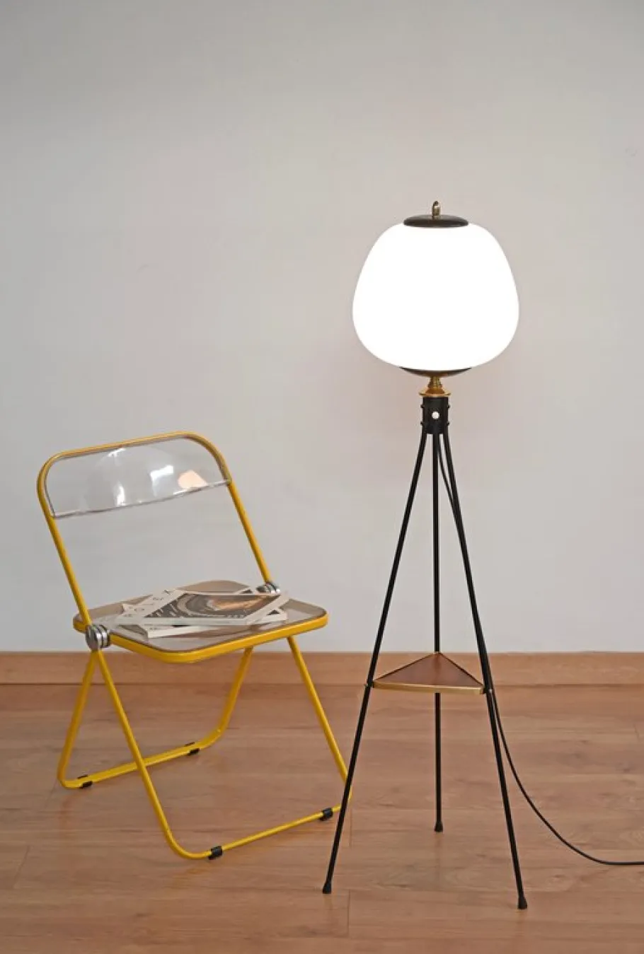 Best Pamono Mid-Century Tripod Floor Lamp in Brass, Metal, Opaline Glass from Stilnovo, Italy, 1950s