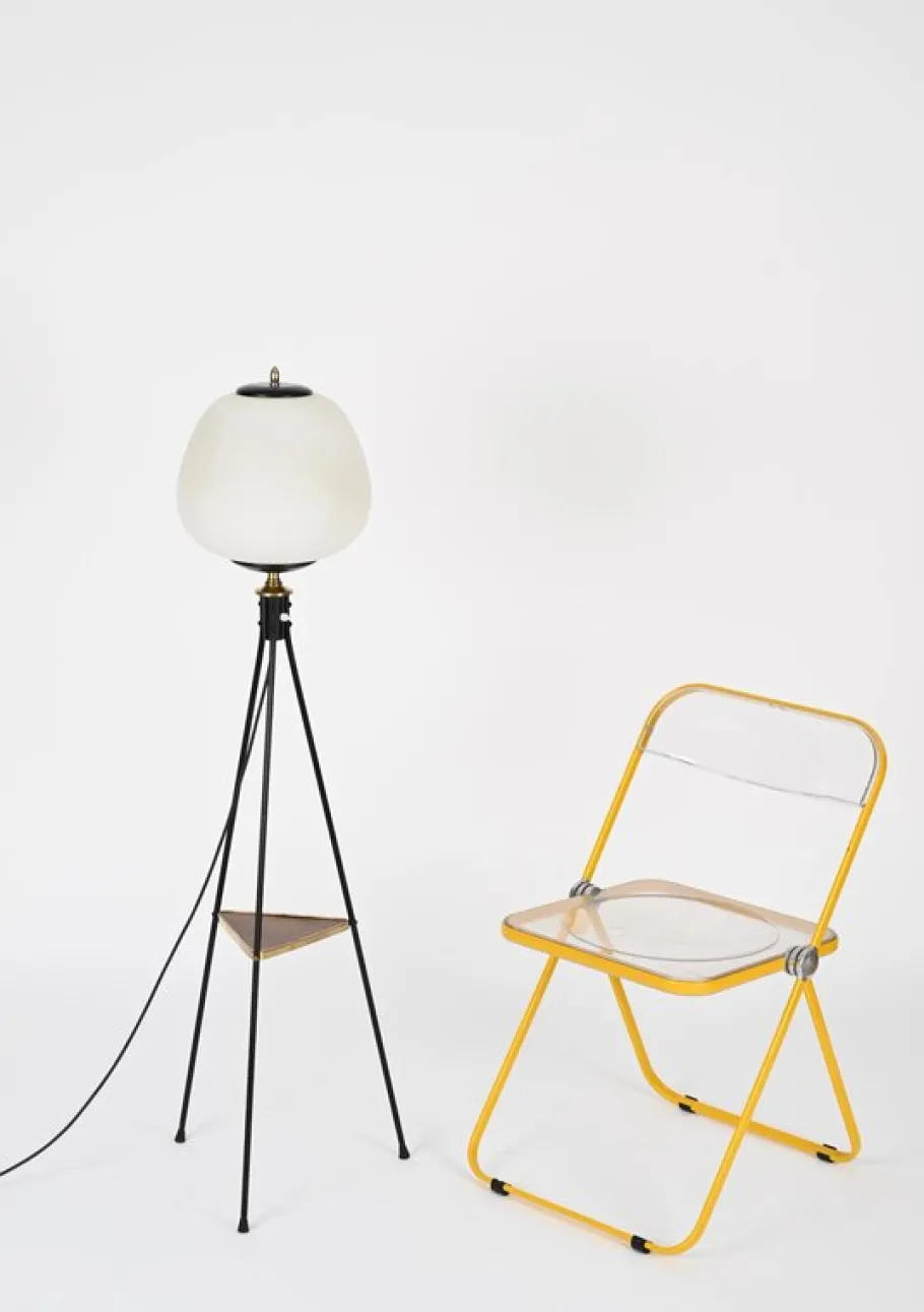 Best Pamono Mid-Century Tripod Floor Lamp in Brass, Metal, Opaline Glass from Stilnovo, Italy, 1950s