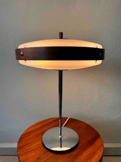 Clearance Pamono Mid-Century Wood, Chrome, and Acrylic Eclipse M Table Lamp from Fase, 1966
