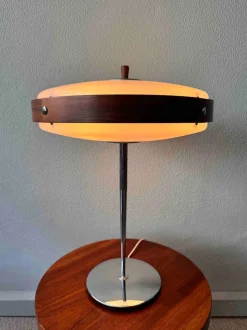 Clearance Pamono Mid-Century Wood, Chrome, and Acrylic Eclipse M Table Lamp from Fase, 1966