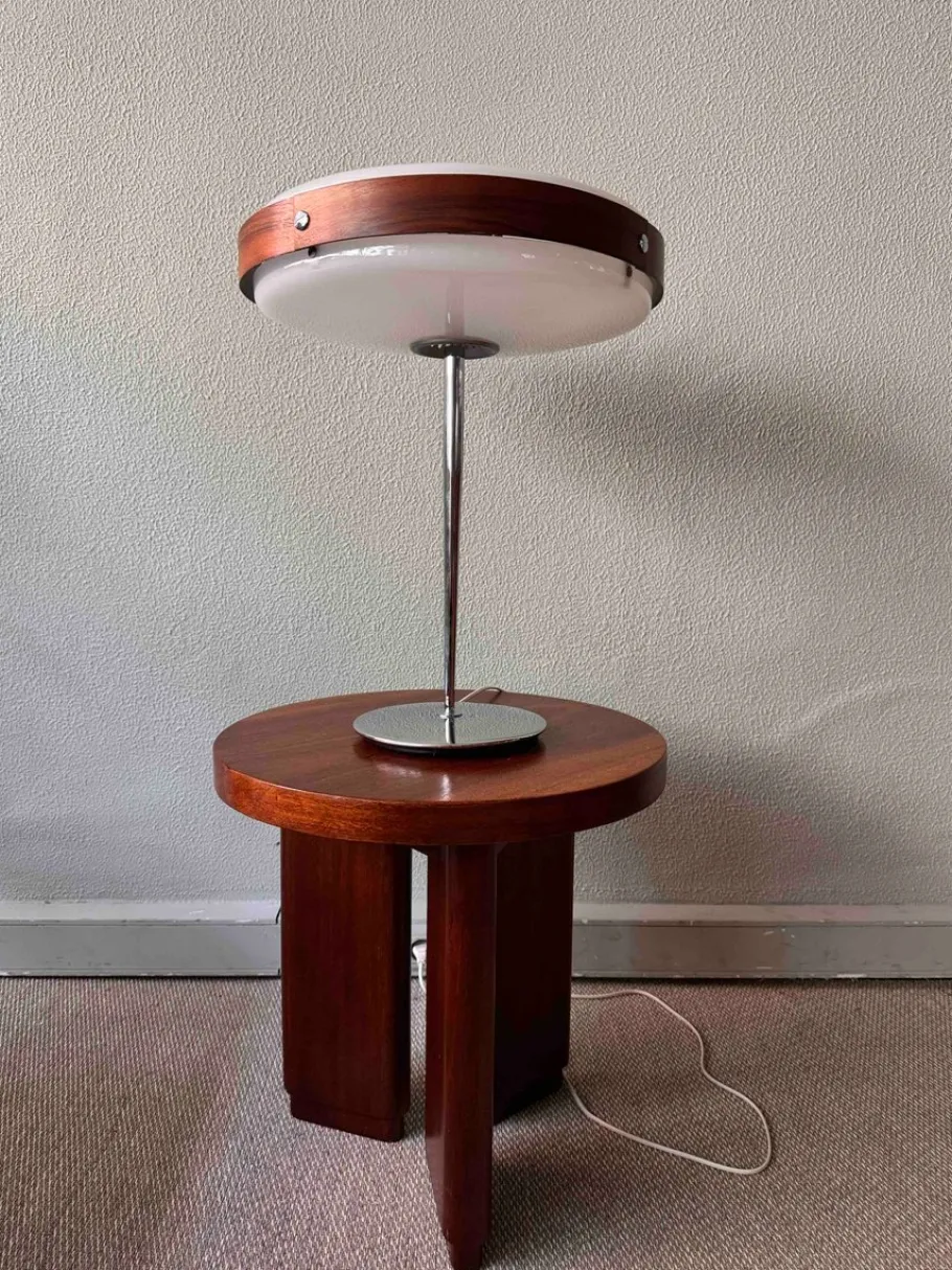 Clearance Pamono Mid-Century Wood, Chrome, and Acrylic Eclipse M Table Lamp from Fase, 1966