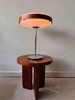 Clearance Pamono Mid-Century Wood, Chrome, and Acrylic Eclipse M Table Lamp from Fase, 1966