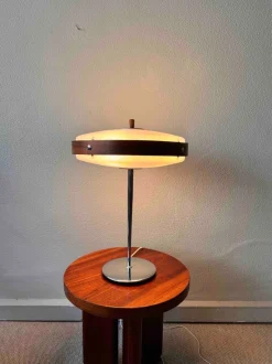 Clearance Pamono Mid-Century Wood, Chrome, and Acrylic Eclipse M Table Lamp from Fase, 1966