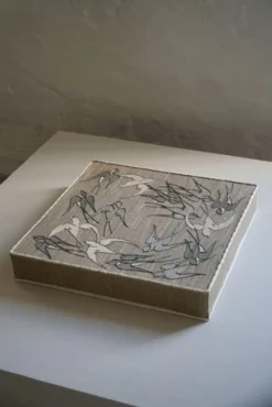 Best Pamono Mid-20th Century Ceiling Lamp with Embroidered Fabric Shade with Swallow Motif, 1950s