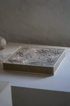 Best Pamono Mid-20th Century Ceiling Lamp with Embroidered Fabric Shade with Swallow Motif, 1950s