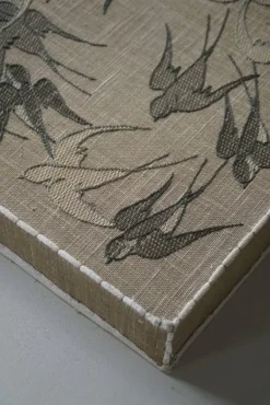 Best Pamono Mid-20th Century Ceiling Lamp with Embroidered Fabric Shade with Swallow Motif, 1950s