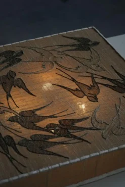 Best Pamono Mid-20th Century Ceiling Lamp with Embroidered Fabric Shade with Swallow Motif, 1950s