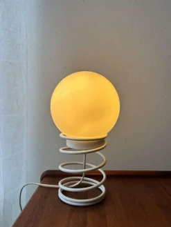 Clearance Pamono Minimalist Spiral Table Lamp with Frosted Glass Shade, 1980s