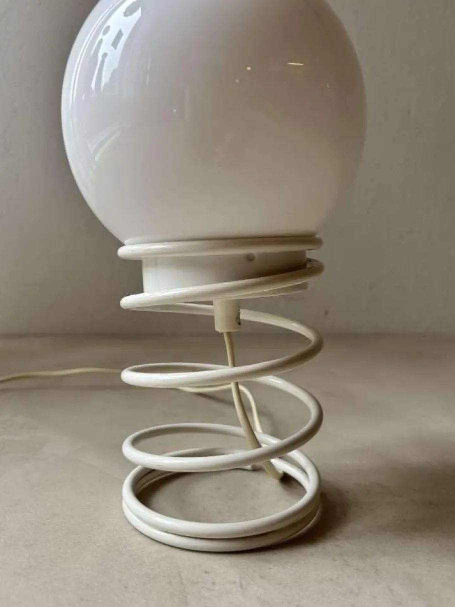 Clearance Pamono Minimalist Spiral Table Lamp with Frosted Glass Shade, 1980s