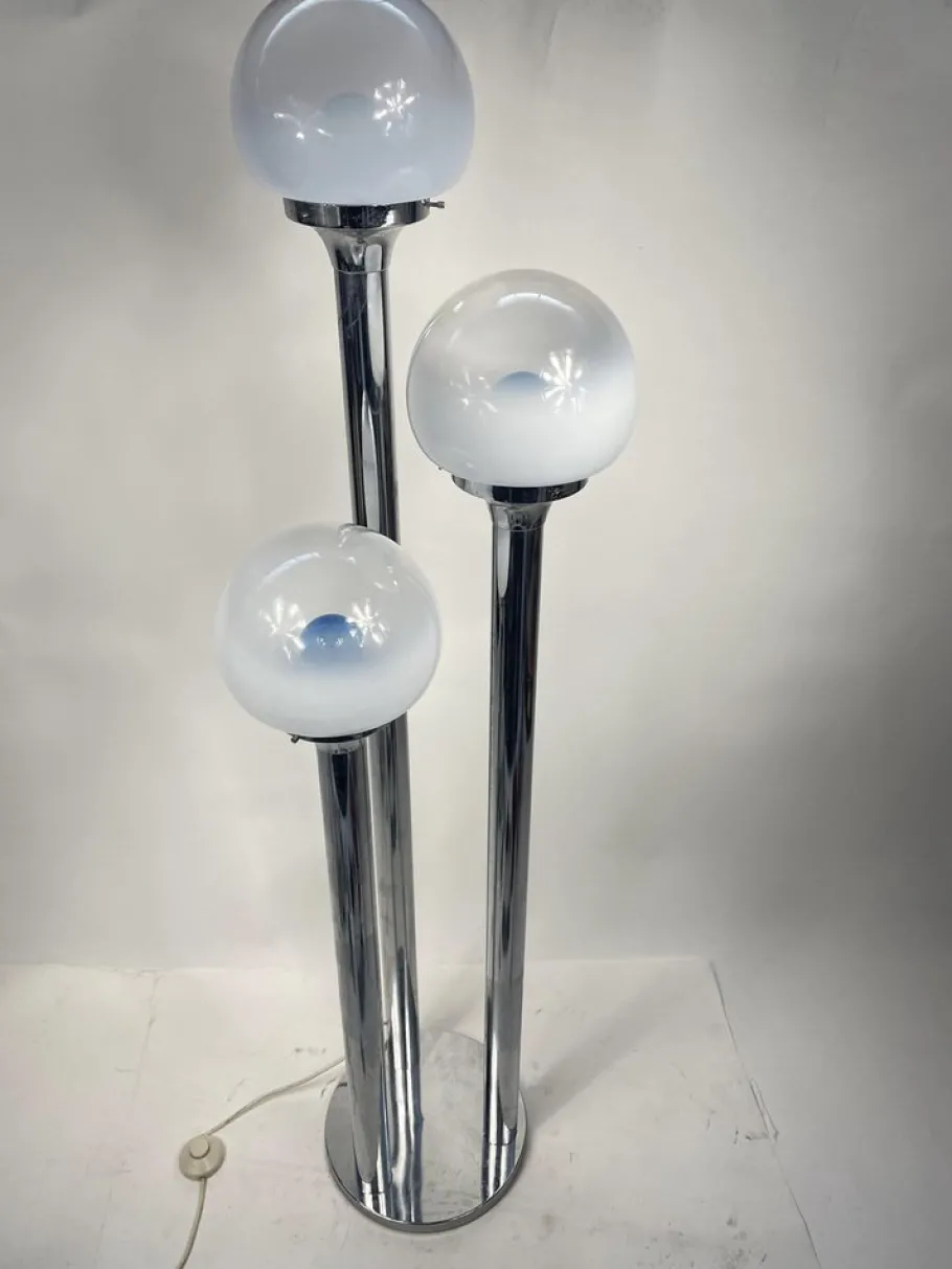 Best Pamono Murano Glass Chromed Steel Ground Lamp in the style of Mazzega, Italy, 1960s