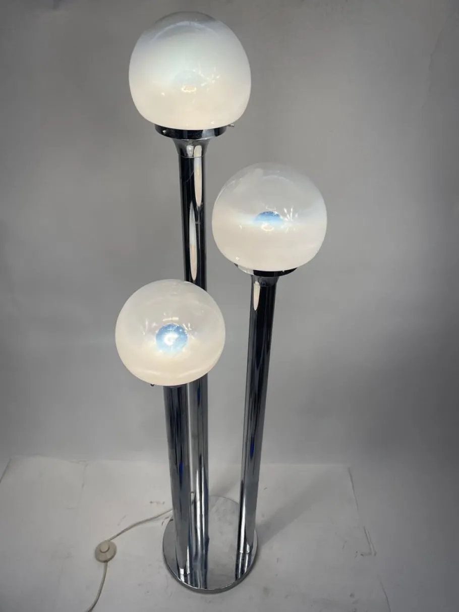 Best Pamono Murano Glass Chromed Steel Ground Lamp in the style of Mazzega, Italy, 1960s