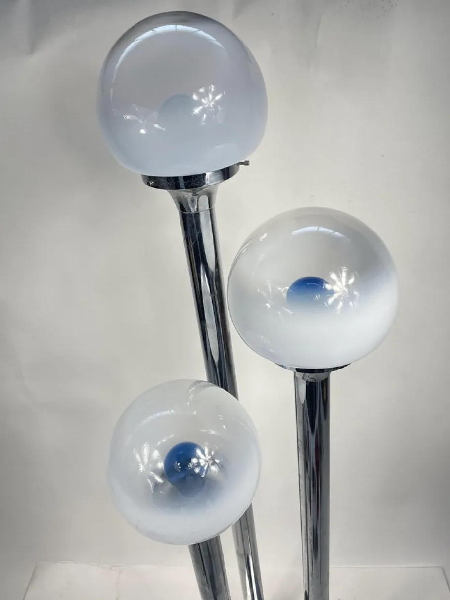 Best Pamono Murano Glass Chromed Steel Ground Lamp in the style of Mazzega, Italy, 1960s