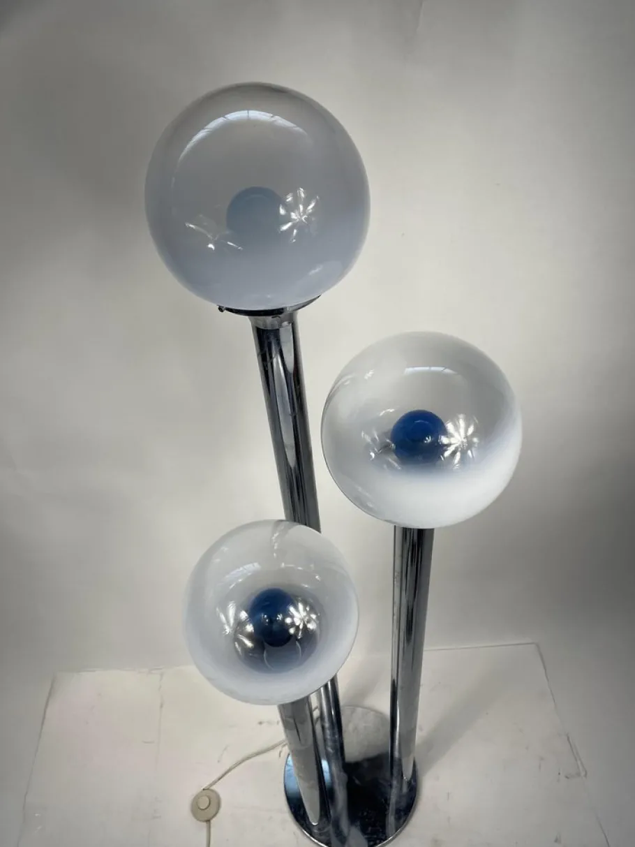 Best Pamono Murano Glass Chromed Steel Ground Lamp in the style of Mazzega, Italy, 1960s