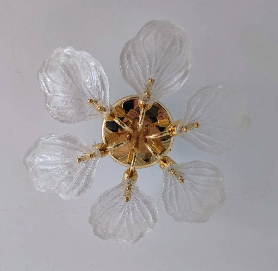 Best Pamono Murano Glass Leaf Flush Mount from Novaresi, Italy, 1970s