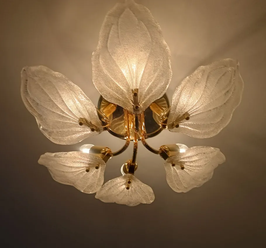 Best Pamono Murano Glass Leaf Flush Mount from Novaresi, Italy, 1970s