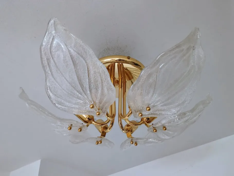 Best Pamono Murano Glass Leaf Flush Mount from Novaresi, Italy, 1970s
