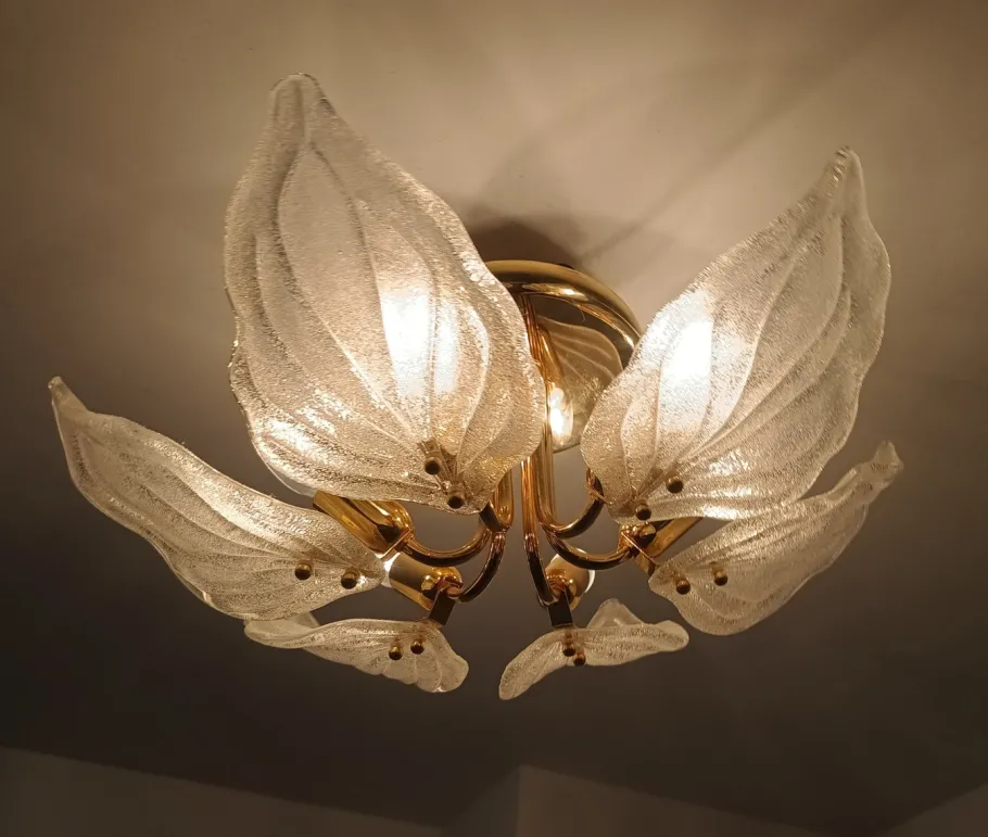 Best Pamono Murano Glass Leaf Flush Mount from Novaresi, Italy, 1970s