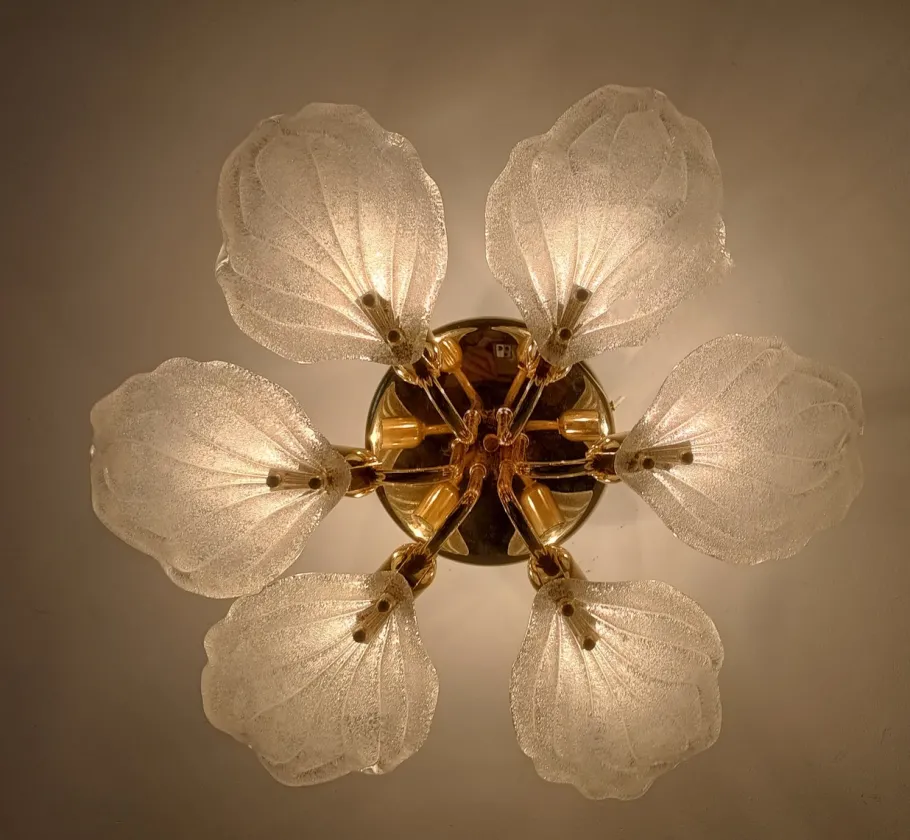 Best Pamono Murano Glass Leaf Flush Mount from Novaresi, Italy, 1970s