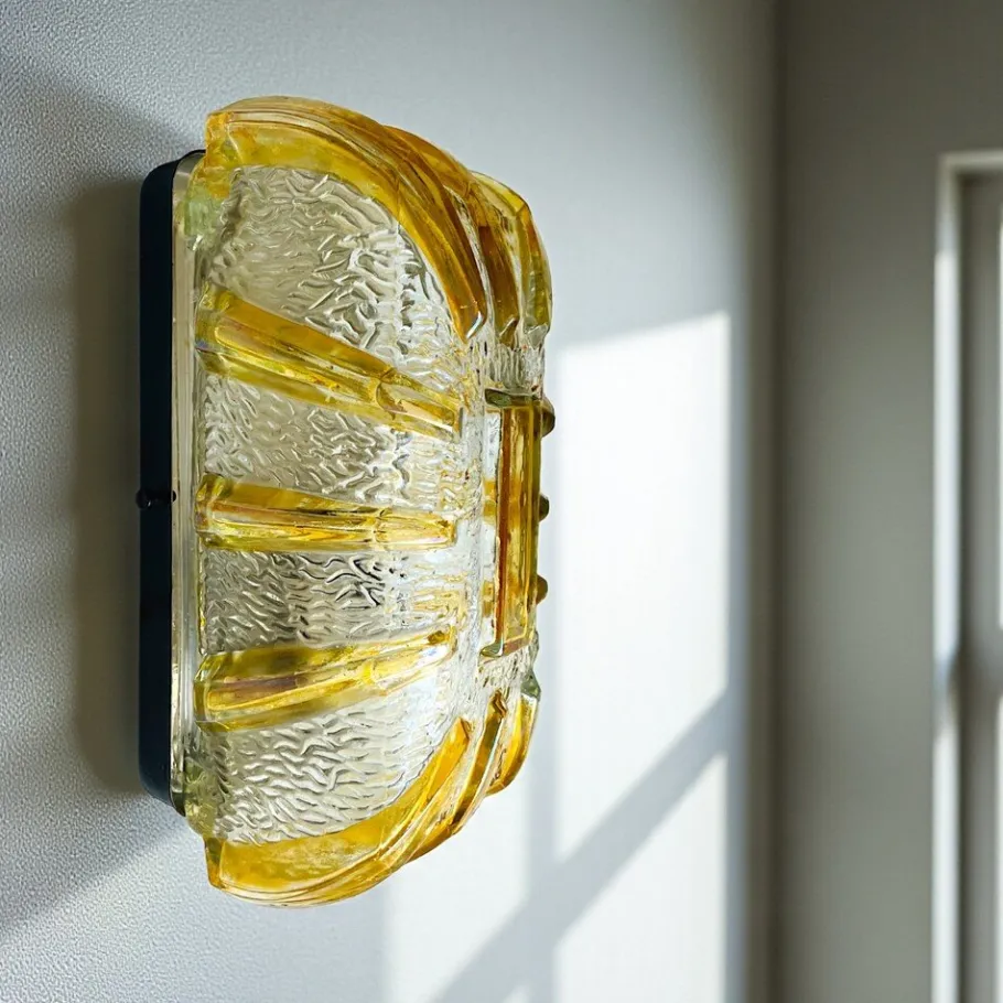 Best Pamono Murano Glass Type Rectangular Flush Mount, 1960s