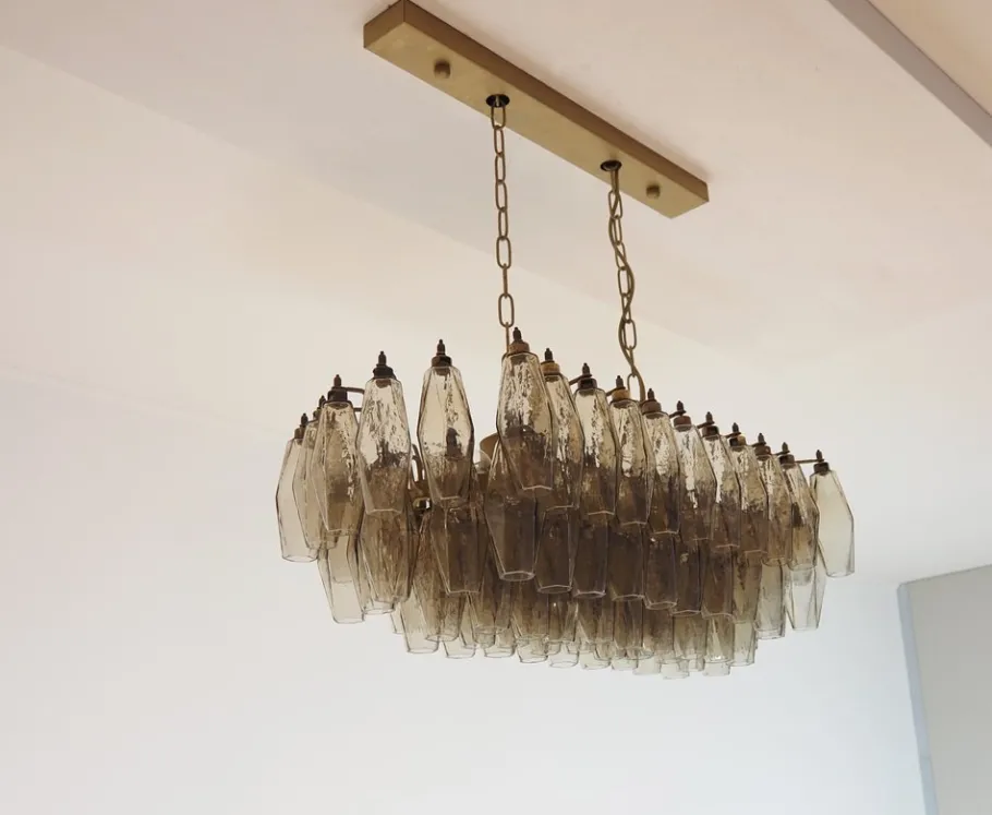 Best Pamono Murano Poliedri Chandelier by Carlo Scarpa with 84 Smoked Glasses, 1990s