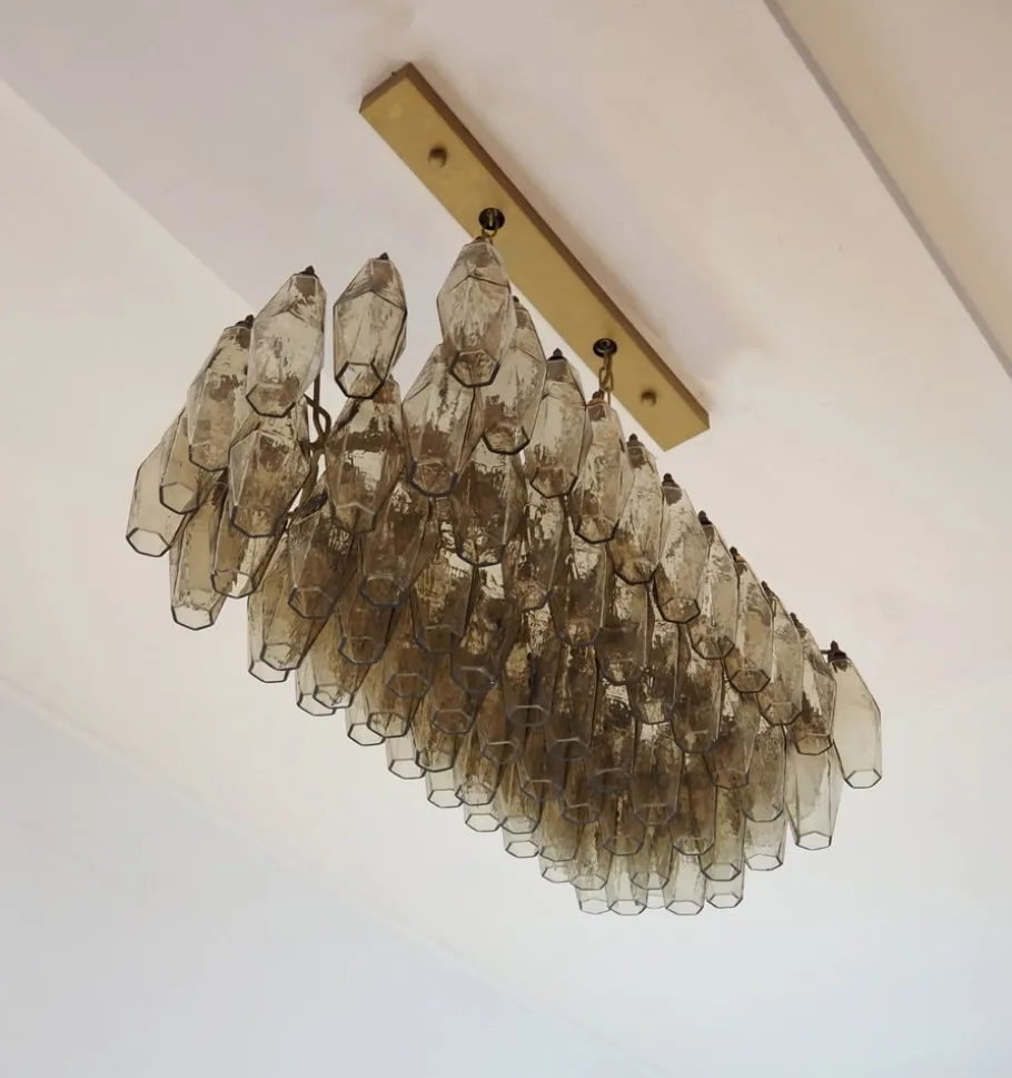 Best Pamono Murano Poliedri Chandelier by Carlo Scarpa with 84 Smoked Glasses, 1990s