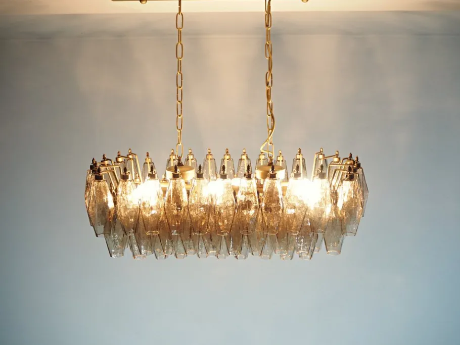 Best Pamono Murano Poliedri Chandelier by Carlo Scarpa with 84 Smoked Glasses, 1990s