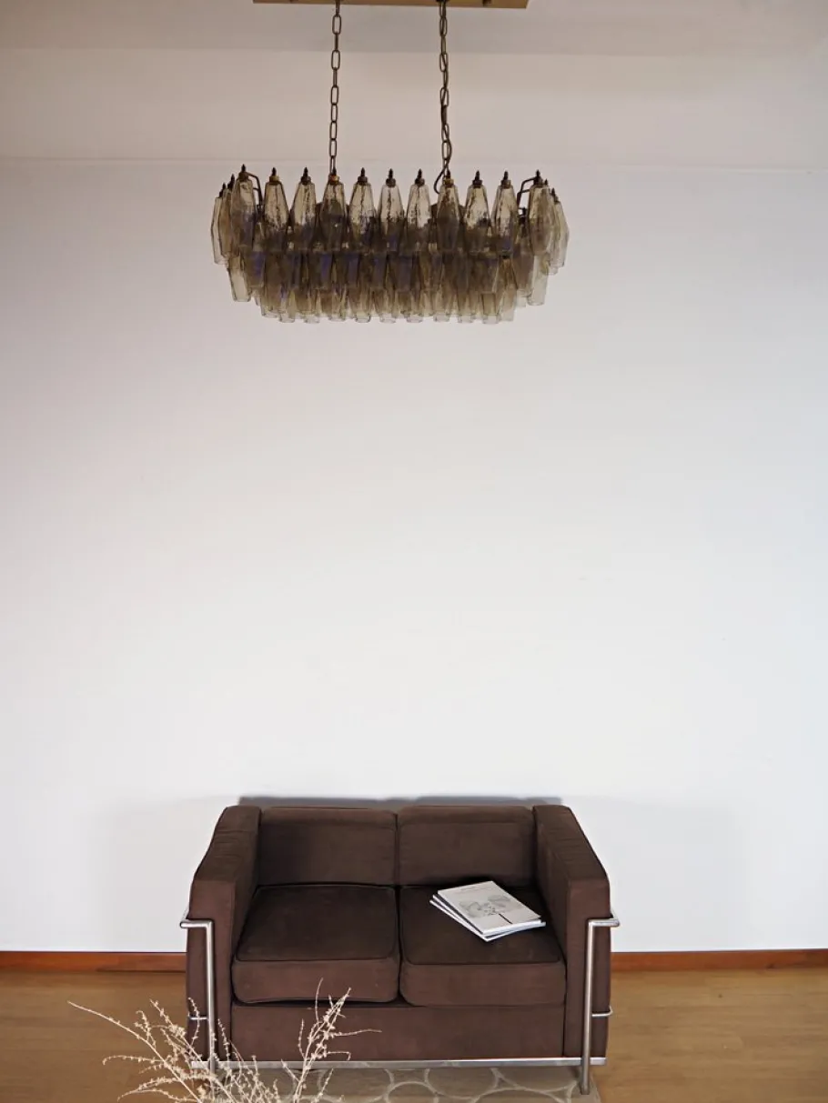 Best Pamono Murano Poliedri Chandelier by Carlo Scarpa with 84 Smoked Glasses, 1990s