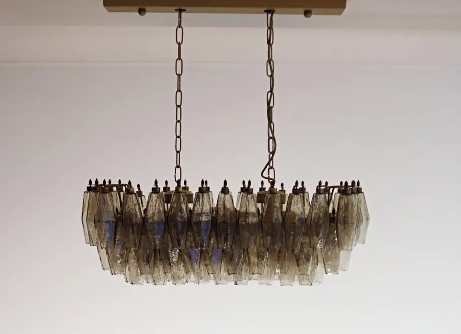 Best Pamono Murano Poliedri Chandelier by Carlo Scarpa with 84 Smoked Glasses, 1990s