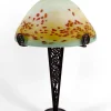 Clearance Pamono Mushroom Lamp in Wrought Iron and Blown Glass Shade, France, 1920s