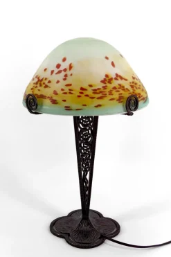 Clearance Pamono Mushroom Lamp in Wrought Iron and Blown Glass Shade, France, 1920s