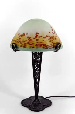 Clearance Pamono Mushroom Lamp in Wrought Iron and Blown Glass Shade, France, 1920s