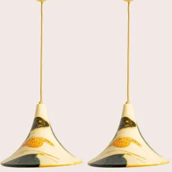 Best Pamono Ochre Ceramic Cone Pendants, Denmark, 1970, Set of 2