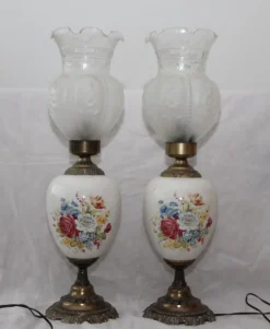 Sale Pamono Opaline Frosted Glass Lampshade with Floral Decor Lamps, 1950s, Set of 2