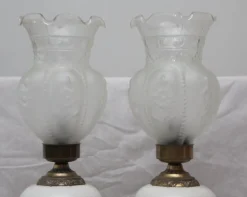 Sale Pamono Opaline Frosted Glass Lampshade with Floral Decor Lamps, 1950s, Set of 2