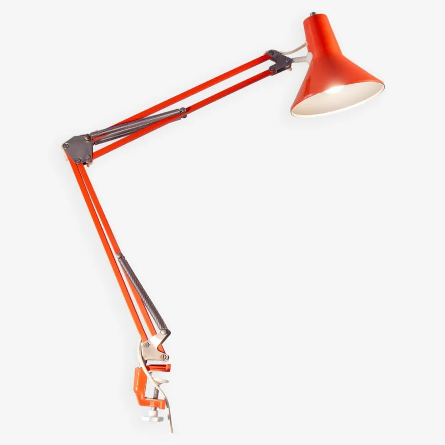Sale Pamono Orange Danish Architect's Clamp Lamp by HGF for Maxam, 1968
