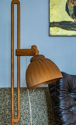 New Pamono Original Scandinavian Bent Pine Adjustable Floor Light by Hans-Agne Jakobsson, 1960s