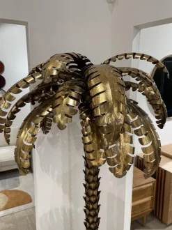 Clearance Pamono Palm Tree Floor Lamp in Gilt Metal and Black Lacquered Mirror