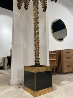 Clearance Pamono Palm Tree Floor Lamp in Gilt Metal and Black Lacquered Mirror