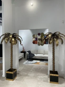 Clearance Pamono Palm Tree Floor Lamp in Gilt Metal and Black Lacquered Mirror