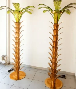 Clearance Pamono Palm Tree Floor Lamps in Brass & Murano Glass, Set of 2