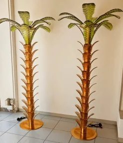 Clearance Pamono Palm Tree Floor Lamps in Brass & Murano Glass, Set of 2