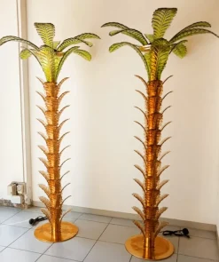 Clearance Pamono Palm Tree Floor Lamps in Brass & Murano Glass, Set of 2