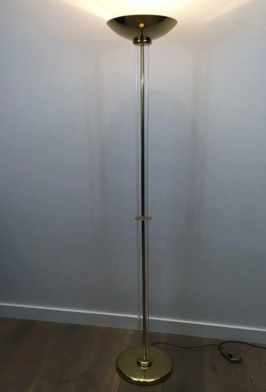 New Pamono Parquet Floor Lamp in Golden Brass & Acrylic Glass