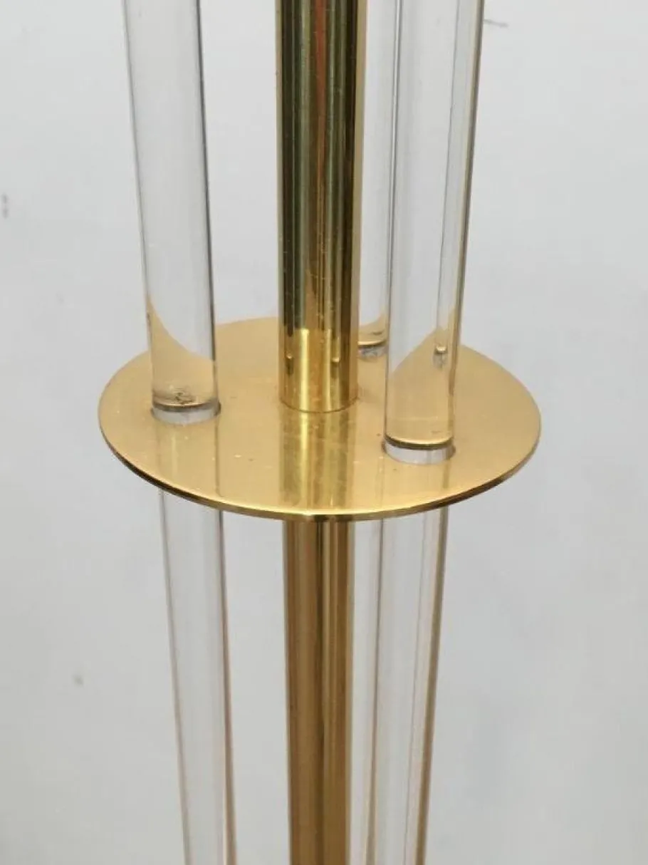 New Pamono Parquet Floor Lamp in Golden Brass & Acrylic Glass