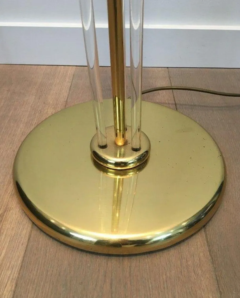 New Pamono Parquet Floor Lamp in Golden Brass & Acrylic Glass