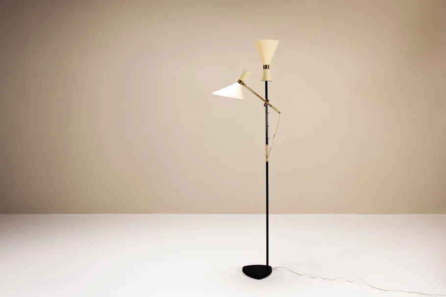 Sale Pamono Pelikan Floor Lamp in Brass and Lacquered Steel by J.T. Kalmar, Austria, 1950s