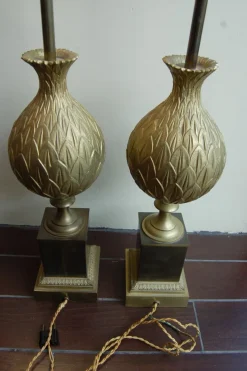 Clearance Pamono Persane Lamps in Gilded Chiseled Bronze with Artichokes attributed to Maison Charles, 1970s, Set of 2
