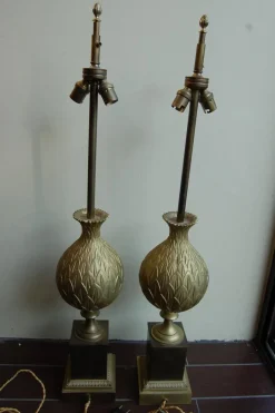 Clearance Pamono Persane Lamps in Gilded Chiseled Bronze with Artichokes attributed to Maison Charles, 1970s, Set of 2