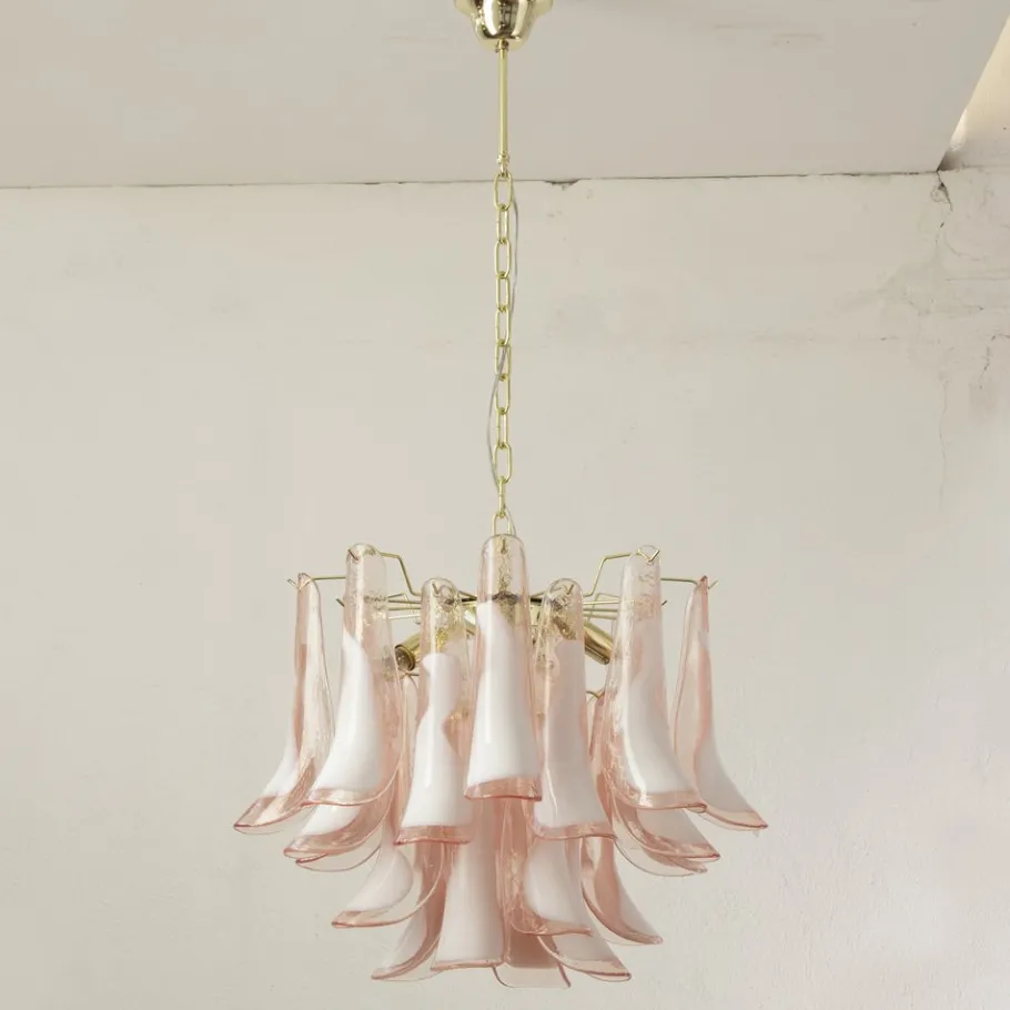 Best Pamono Petal Chandelier in Pink and White Murano Glass, Italy, 1990s