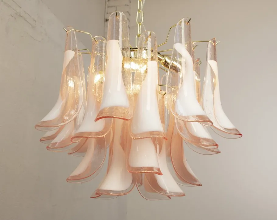 Best Pamono Petal Chandelier in Pink and White Murano Glass, Italy, 1990s